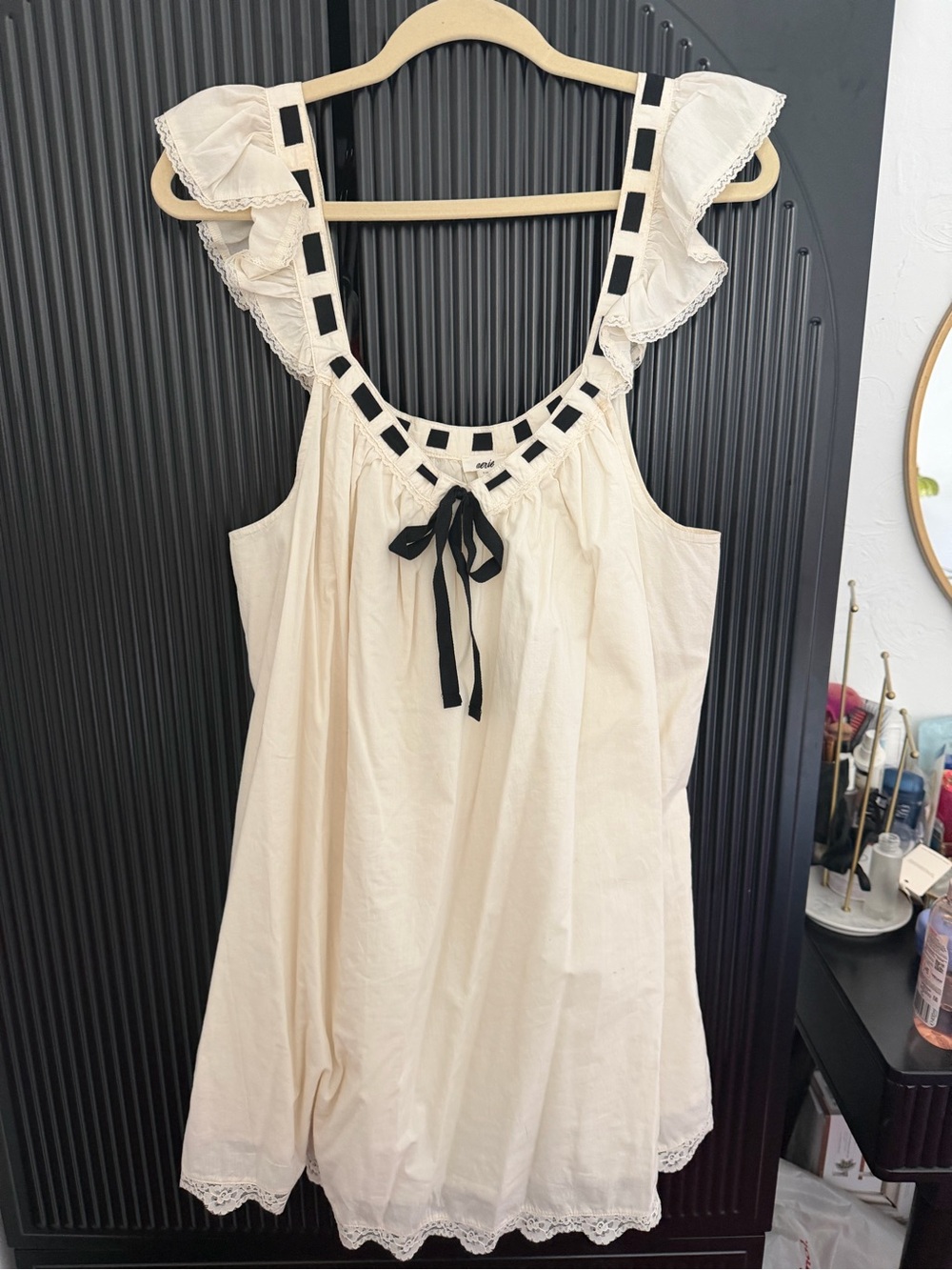 aerie Cream Mini Dress with Black Ribbon Trim